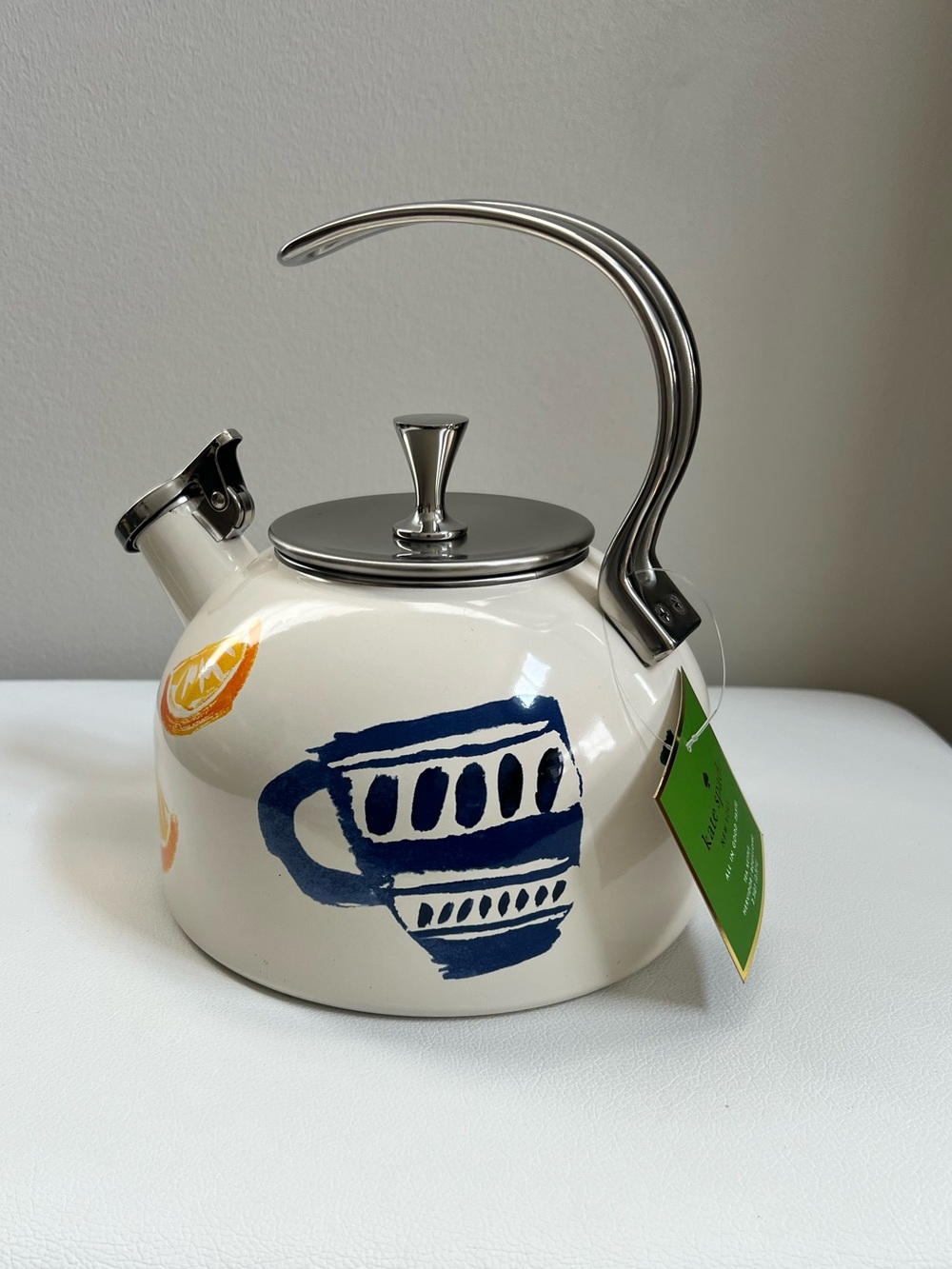 kate spade White Teapot with Blue and Yellow Hand-Painted Motifs NEW!!